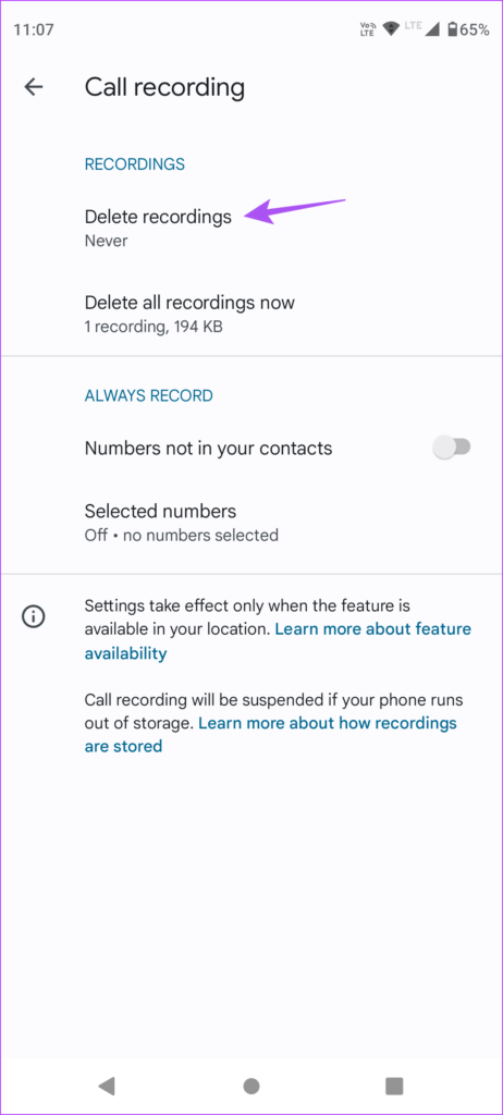 delete-recordings-settings-phone-app-android-462x1024-1 كيفية تسجيل وحذف تسجيلات المكالمات على Android