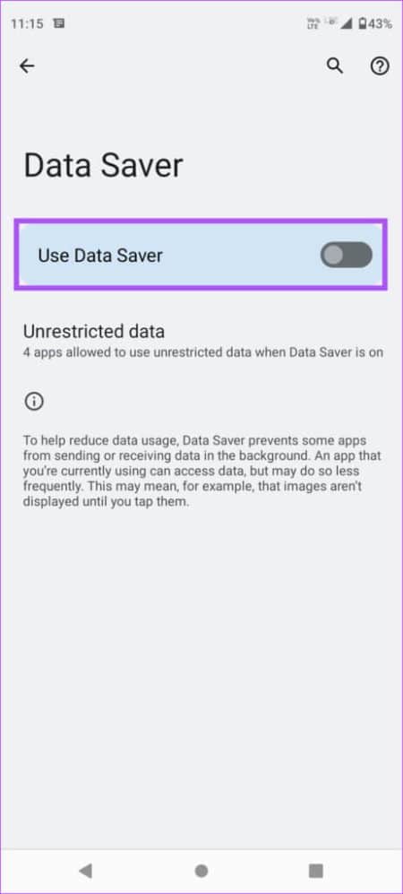 disable-data-saver-settings-android-462x1024-1-e1676757614887 أفضل 9 إصلاحات لعدم مزامنة تطبيق Outlook على Android