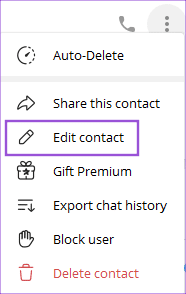 edit-contact-telegram-windows كيفية تعيين صورة ملف تعريف مخصصة لجهات الاتصال على Telegram على سطح المكتب والجوال