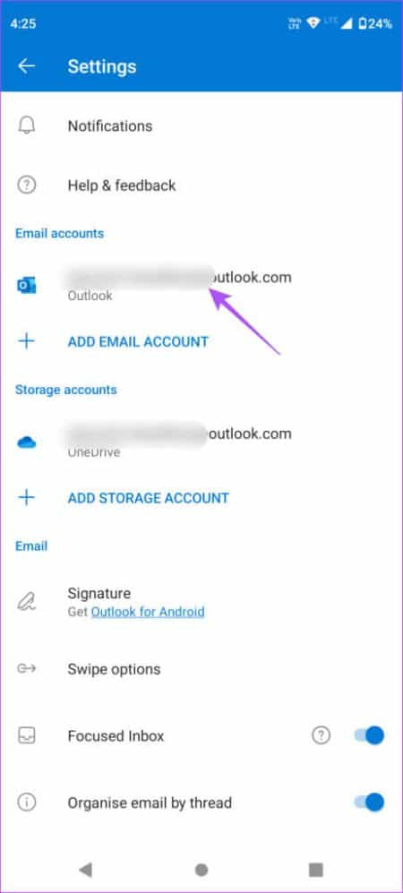 email-accounts-outlook-settings-android-462x1024-1-e1676757891386 أفضل 9 إصلاحات لعدم مزامنة تطبيق Outlook على Android