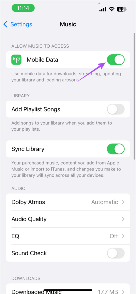 enable-mobile-data-for-apple-music-iphone-474x1024-1 أفضل 6 إصلاحات لعدم مزامنة قوائم تشغيل Apple Music بين Mac و iPhone