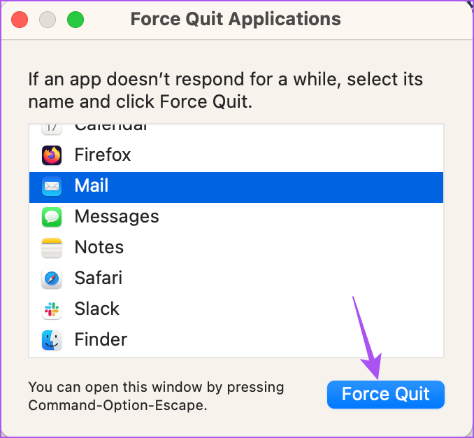 force-quit-mail-app-mac-1-4 أفضل 7 إصلاحات لعدم مزامنة Apple Mail مع Gmail على Mac