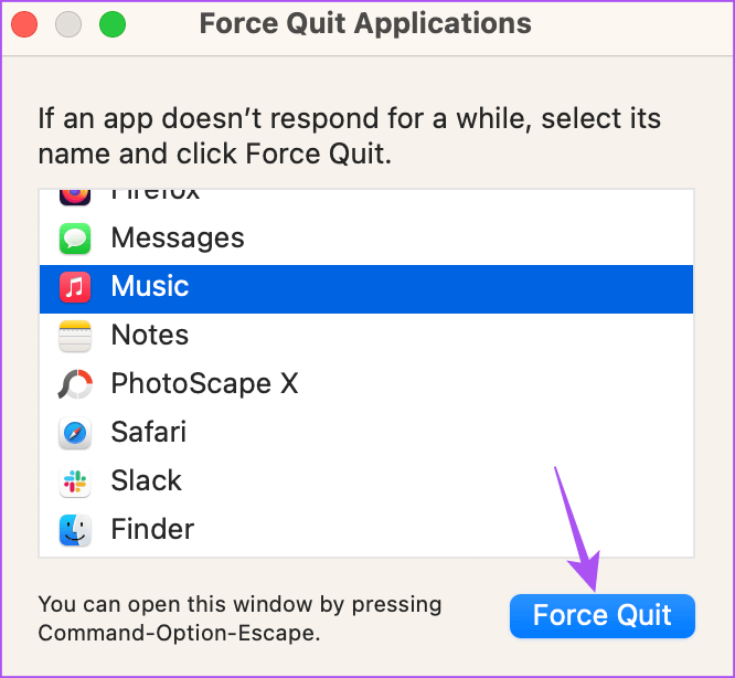 force-quit-music-mac أفضل 6 إصلاحات لعدم مزامنة قوائم تشغيل Apple Music بين Mac و iPhone