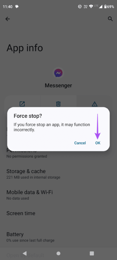 force-stop-confirm-messenger-app-android-461x1024-1 أفضل 7 إصلاحات لعدم رنين مكالمات Facebook Messenger على Android