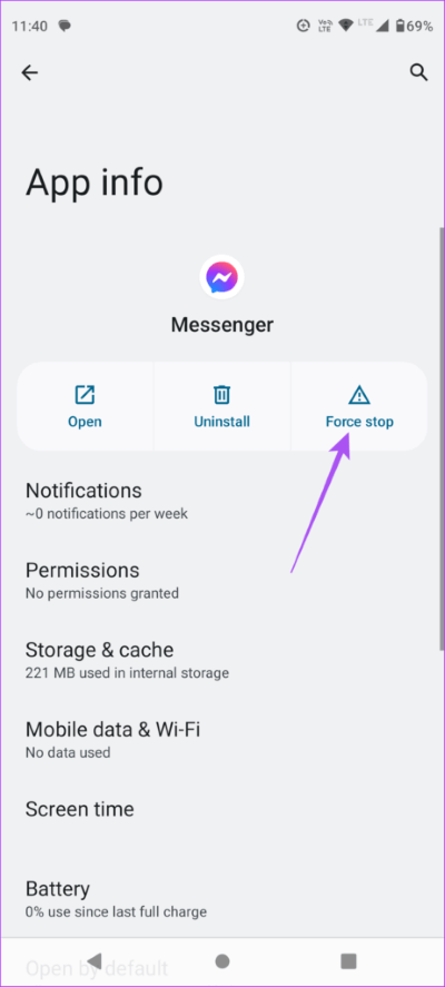 force-stop-messenger-android-462x1024-1 أفضل 7 إصلاحات لعدم رنين مكالمات Facebook Messenger على Android
