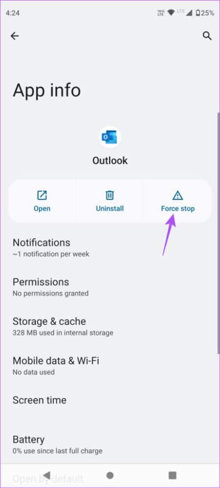 force-stop-outlook-android-462x1024-1-e1676757721378 أفضل 9 إصلاحات لعدم مزامنة تطبيق Outlook على Android
