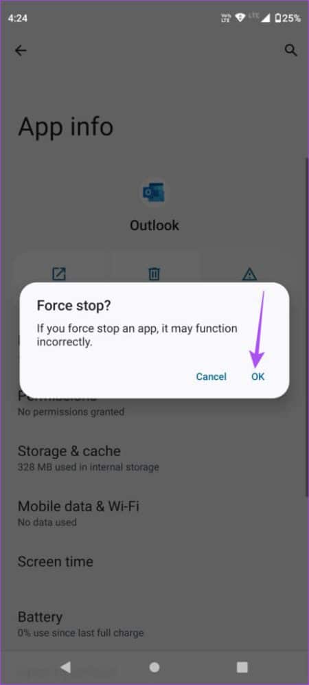 force-stop-outlook-app-on-android-462x1024-1-e1676757746503 أفضل 9 إصلاحات لعدم مزامنة تطبيق Outlook على Android