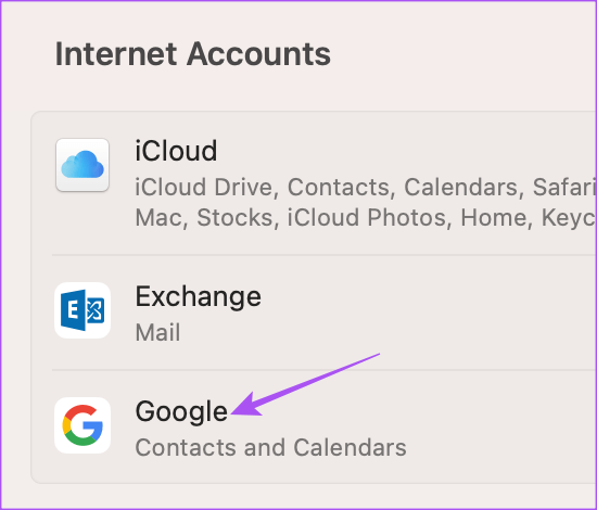 google-internet-accounts-settings-mac أفضل 7 إصلاحات لعدم مزامنة Apple Mail مع Gmail على Mac