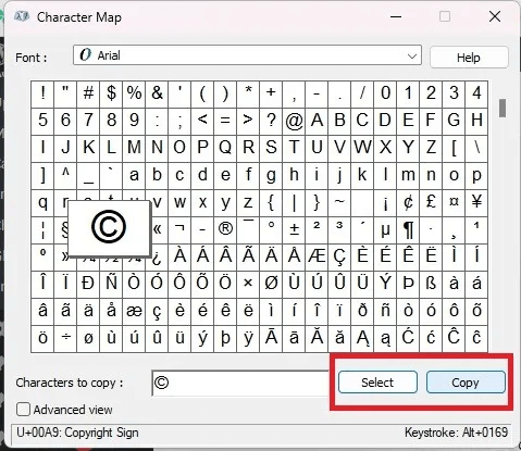 how-to-insert-the-copyright-symbol-character-window-select-copy.jpg كيفية إدراج رمز حقوق النشر في أي مكان عبر الإنترنت
