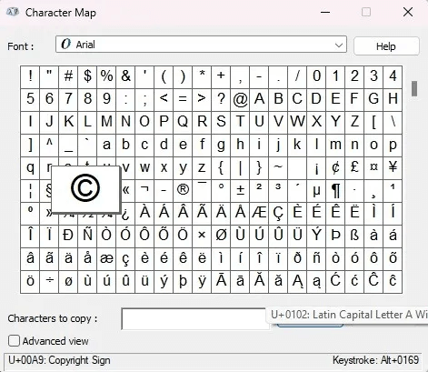 how-to-insert-the-copyright-symbol-character-window-select.jpg كيفية إدراج رمز حقوق النشر في أي مكان عبر الإنترنت