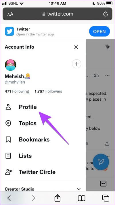 iPhone-Browser-Twitter-Profile كيفية نسخ أو مشاركة ملف تعريف Twitter ورابط Tweet باستخدام أي جهاز