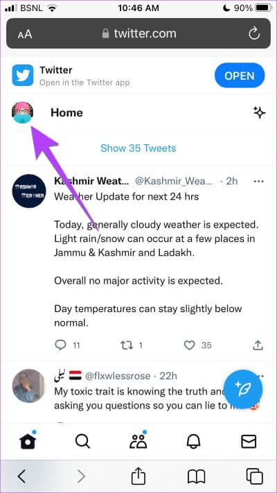 iPhone-Browser-Twitter كيفية نسخ أو مشاركة ملف تعريف Twitter ورابط Tweet باستخدام أي جهاز