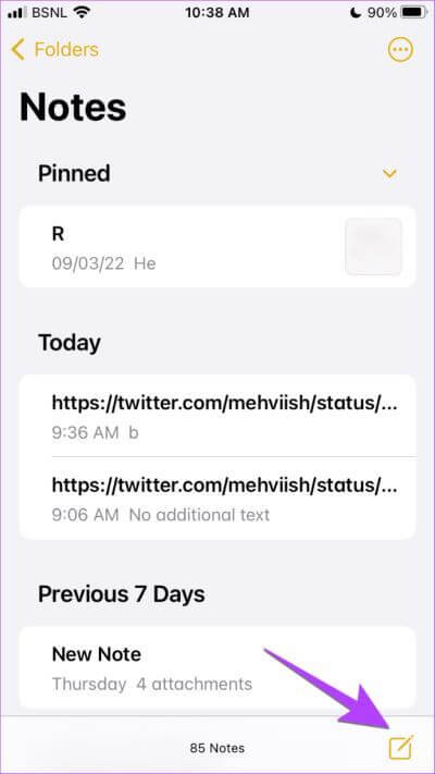 iPhone-Notes-App-Create-Note-576x1024-1 كيفية نسخ أو مشاركة ملف تعريف Twitter ورابط Tweet باستخدام أي جهاز