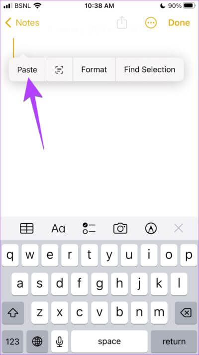 iPhone-Notes-App-Paste-576x1024-1 كيفية نسخ أو مشاركة ملف تعريف Twitter ورابط Tweet باستخدام أي جهاز