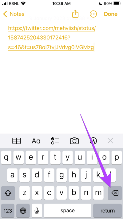 iPhone-Notes-App-Remove-words كيفية نسخ أو مشاركة ملف تعريف Twitter ورابط Tweet باستخدام أي جهاز