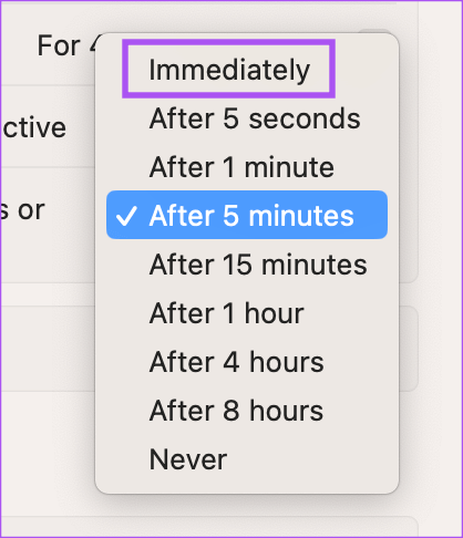immediately-lock-screen-settings-mac أفضل 7 إصلاحات لعدم طلب نظام التشغيل Mac كلمة مرور بعد الاستيقاظ من النوم