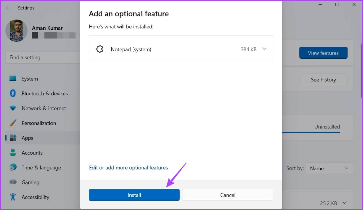 install-option كيفية إصلاح عدم فتح Notepad على Windows 11