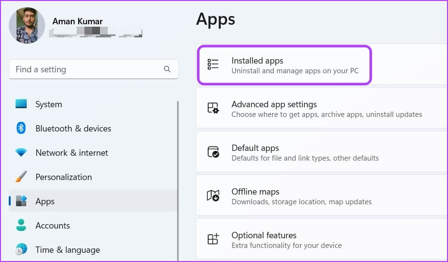 installed-apps-option كيفية زيادة سرعة التنزيل في تطبيق Xbox لنظام التشغيل Windows 11