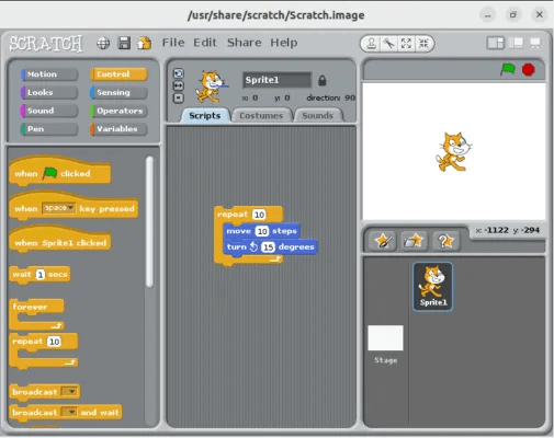 linux apps kids 05 scratch iterative loop example 505x400.png - Best Linux software for kids: apps, distros, and games