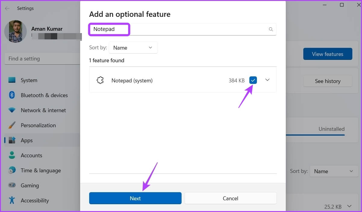 next-option-3 كيفية إصلاح عدم فتح Notepad على Windows 11