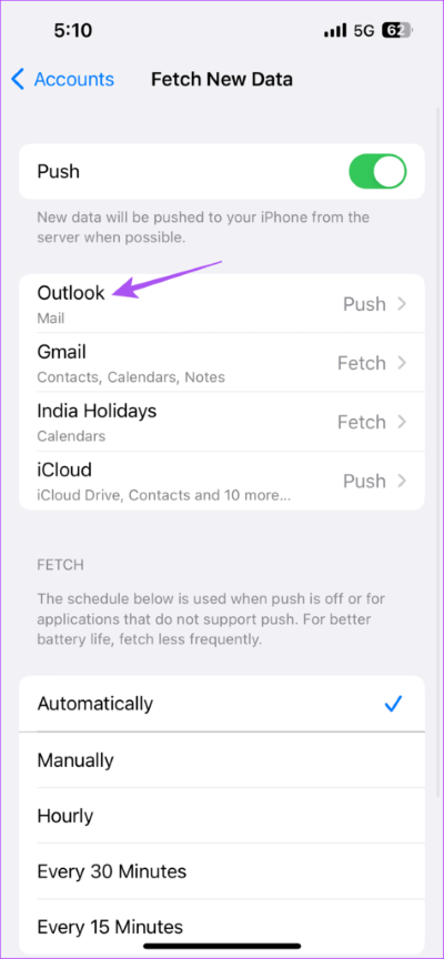 outlook-fetch-new-data-mail-settings-iphone-474x1024-1 أفضل 7 طرق لإصلاح عدم مزامنة تطبيق Mail مع Outlook على iPhone