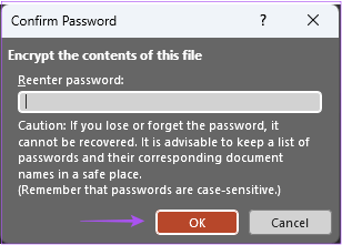re-enter-password-powerpoint-windows كيفية إضافة كلمة مرور إلى عرض تقديمي من Microsoft PowerPoint على Windows و Mac