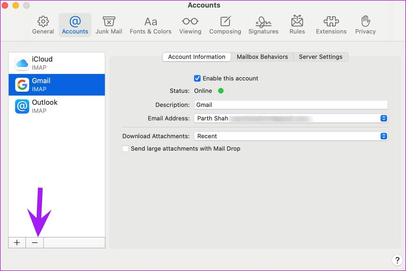 remove-email-account-mail-notifications-not-working-on-mac_4d470f76dc99e18ad75087b1b8410ea9 أفضل 7 طرق لإصلاح عدم عمل إشعارات Mail على نظام Mac