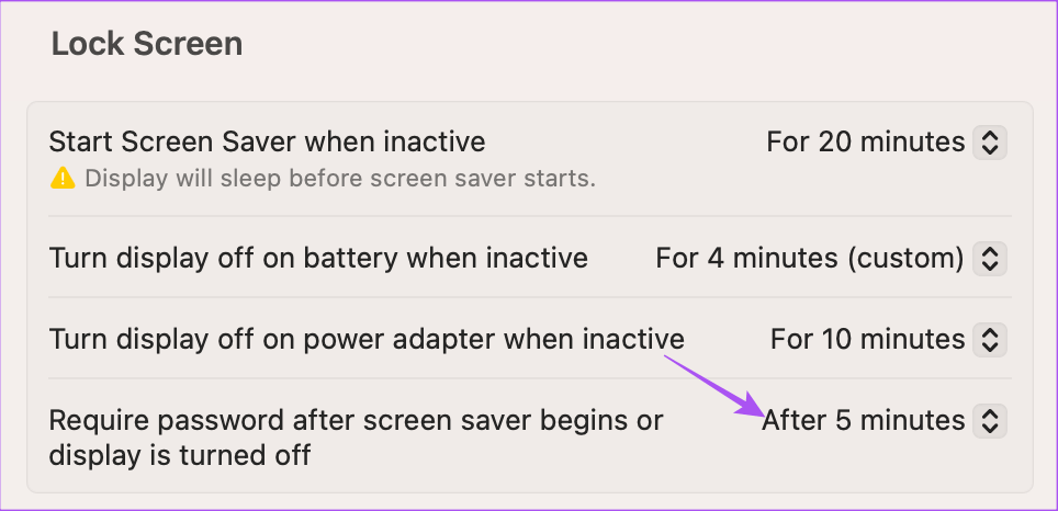 require-password-screen-saver-time-mac أفضل 6 إصلاحات لعدم عمل شاشة التوقف على Mac