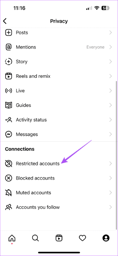 restricted-accounts-settings-instagram-iphone-474x1024-1 أفضل 9 إصلاحات لعدم عمل إشعارات قصة Instagram على iPhone