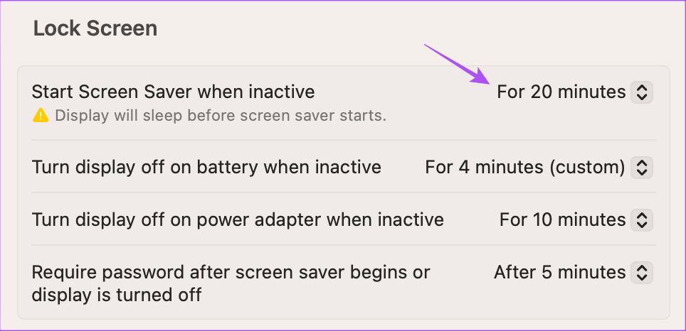screen-saver-active-time-mac أفضل 6 إصلاحات لعدم عمل شاشة التوقف على Mac