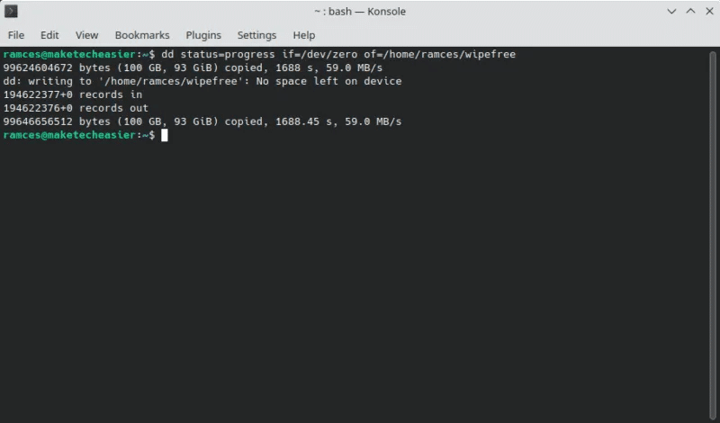 secure-delete-files-linux-16-wipe-free-space-dd-finished-800x470.png 8 طرق لكيفية حذف الملفات بأمان في Linux