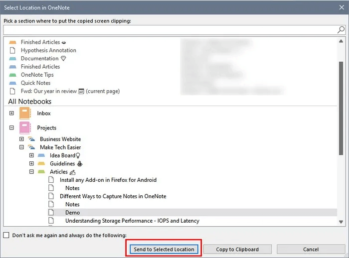 select-the-location-in-your-notebook-to-save-screenshot.jpg 5 طرق لالتقاط l'informationفي OneNote