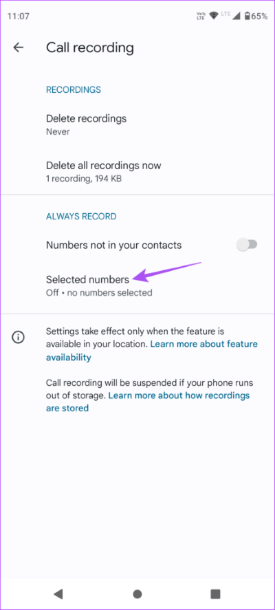selected-numbers-call-recording-android-462x1024-1 كيفية تسجيل وحذف تسجيلات المكالمات على Android
