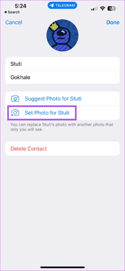set-custom-photo-telegram-iphone-474x1024-1 كيفية تعيين صورة ملف تعريف مخصصة لجهات الاتصال على Telegram على سطح المكتب والجوال