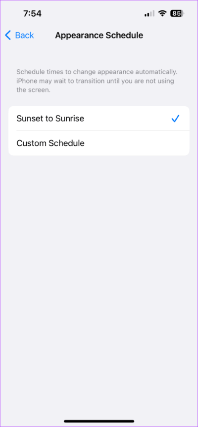 set-dark-mode-schedule-iphone-474x1024-1 أفضل 5 إصلاحات لعدم عمل الوضع الداكن في Telegram على iPhone
