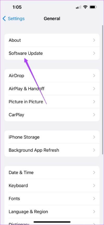 software-update-general-settings-iphone-1-474x1024-1 أفضل 6 إصلاحات لـ "التعيين تلقائيًا" للتاريخ والوقت غير نشط وباللون الرمادي على iPhone