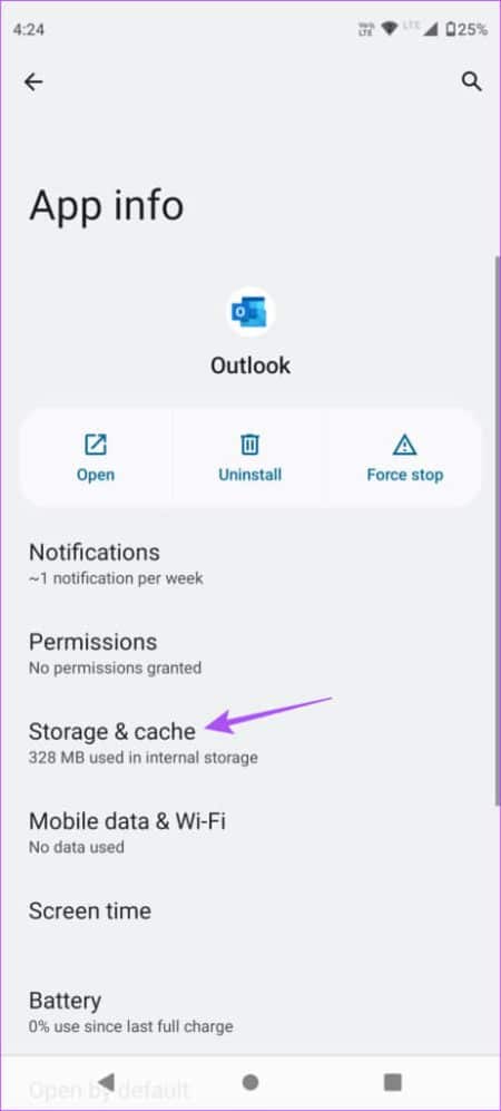 storage-and-cache-outlook-app-info-android-462x1024-1-e1676758163789 أفضل 9 إصلاحات لعدم مزامنة تطبيق Outlook على Android