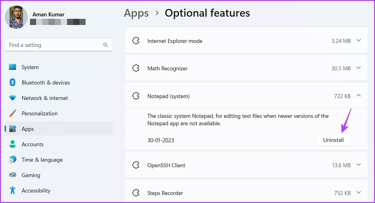 uninstall-option كيفية إصلاح عدم فتح Notepad على Windows 11