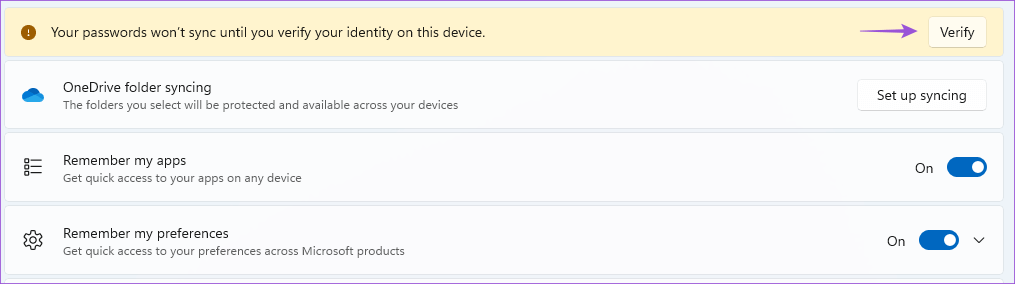 verify-password-across-devices-windows-11 أفضل 8 إصلاحات لعدم ظهور صورة الملف الشخصي في Outlook على Windows 11