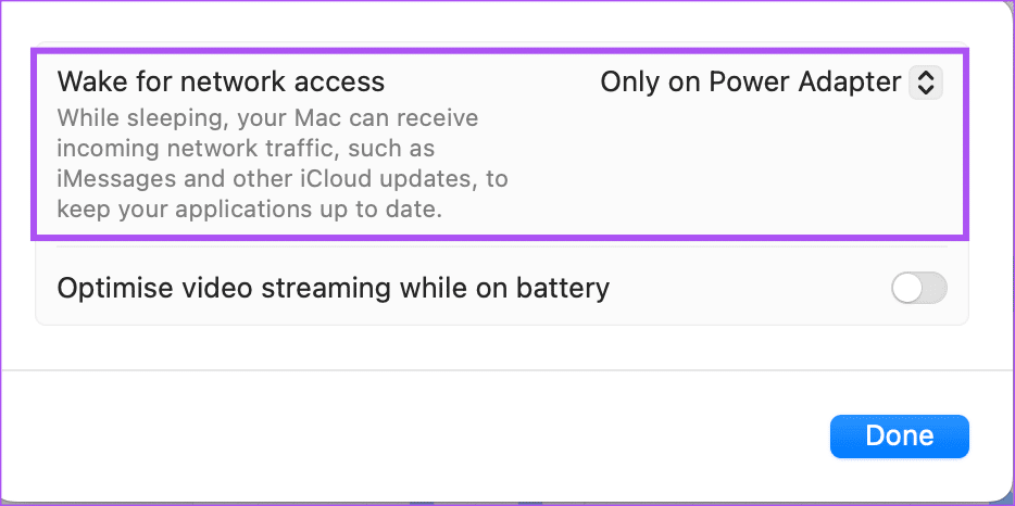 wake-for-network-access-settings-mac أفضل 7 إصلاحات لعدم طلب نظام التشغيل Mac كلمة مرور بعد الاستيقاظ من النوم