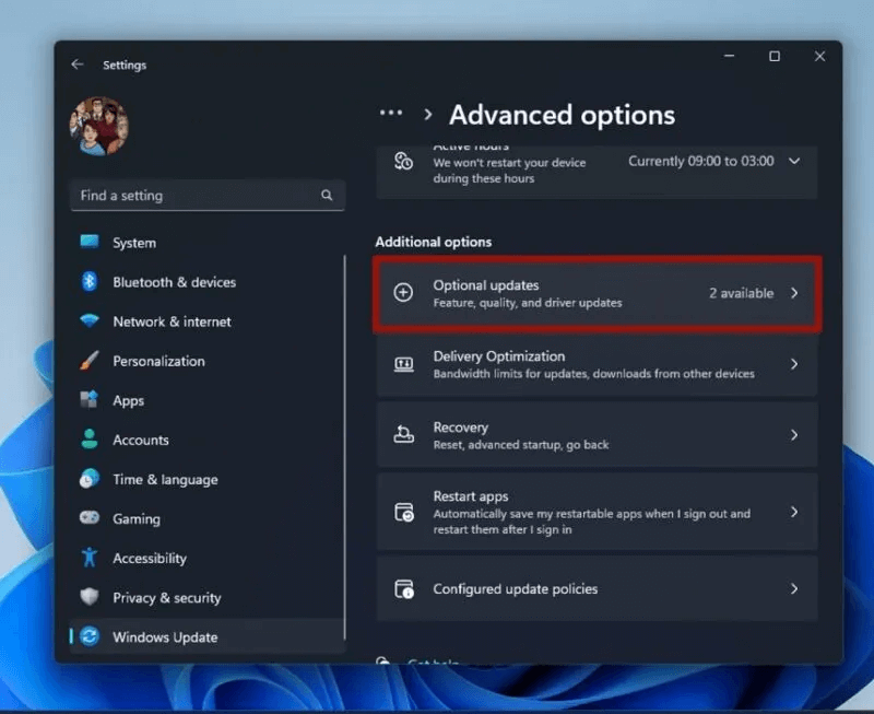 whea-error-optional-updates-800x653.jpg كيفية إصلاح خطأ WHEA غير القابل للتصحيح في Windows