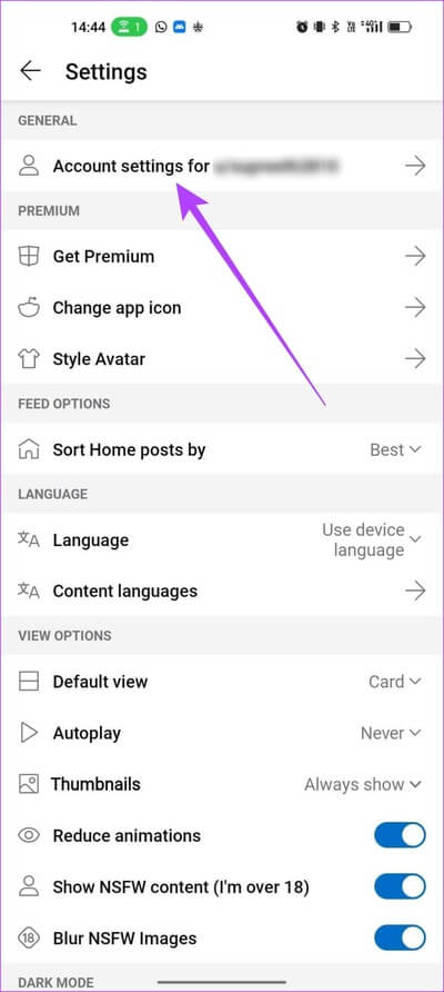 Account-Settings كيفية إيقاف المنشورات الموصى بها في موجز Reddit
