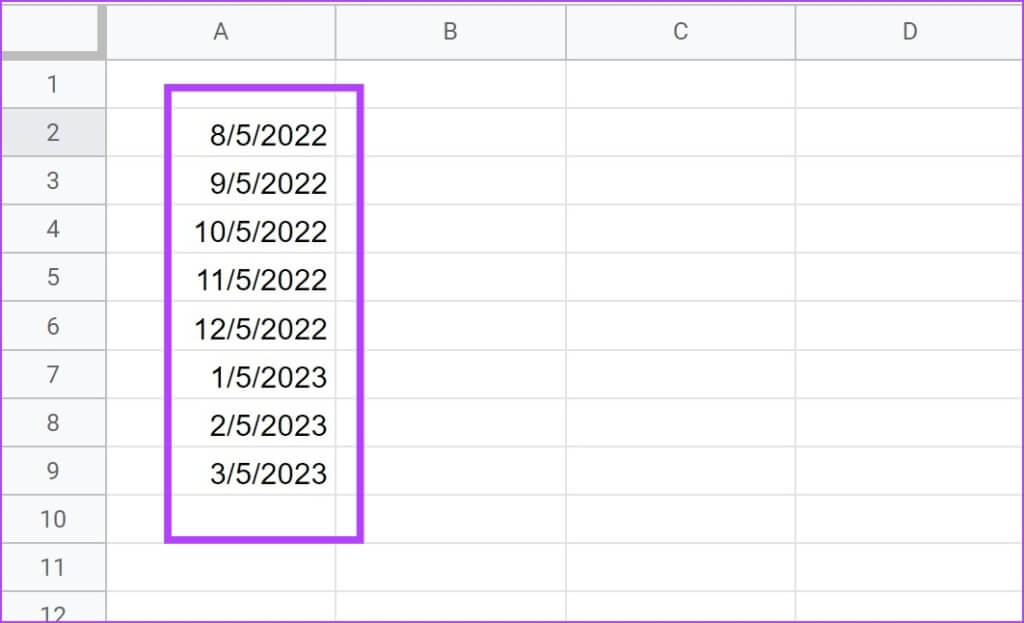 Autofilled-With-Months-Apart-1024x623-1 3 طرق سهلة لإضافة التواريخ تلقائيًا في Google Sheets