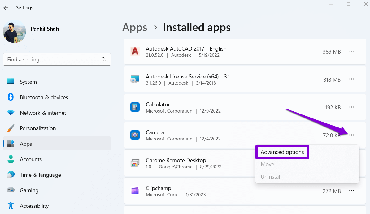 Camera-App-Advanced-Options-on-Windows أفضل 7 طرق لإصلاح خطأ جميع الكاميرات محجوزة في Windows 11