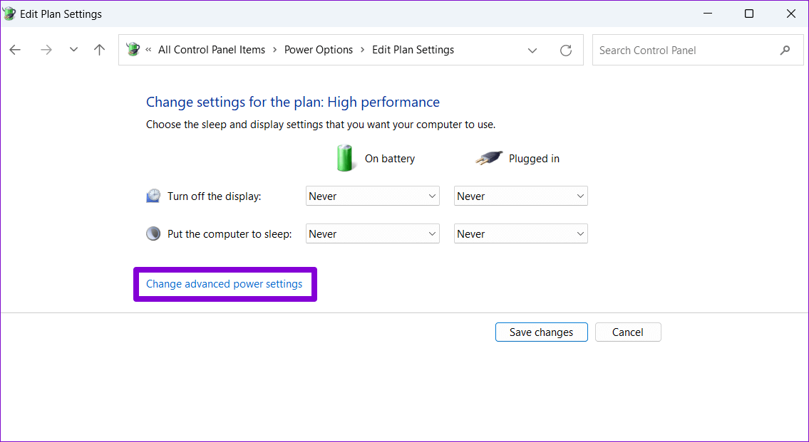 Change-Advanced-Power-Settings-on-Windows أفضل 6 طرق لإصلاح ظهور نسبة البطارية بشكل خاطئ على الكمبيوتر المحمول Windows 11