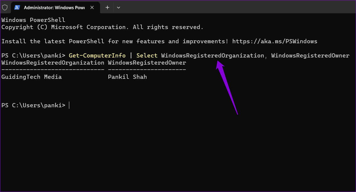 Check-Registered-Owner-and-Organization-in-Windows-11-Using-PowerShell كيفية التحقق من أو تغيير اسم المالك والمؤسسة المسجلين في Windows 11