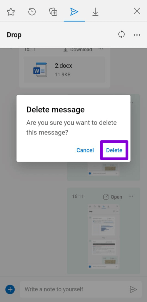 Confirm-Delete-Edge-Drop-Files-1-500x1024-1 كيفية استخدام ميزة Drop على Microsoft Edge لمشاركة الملفات بين الأجهزة
