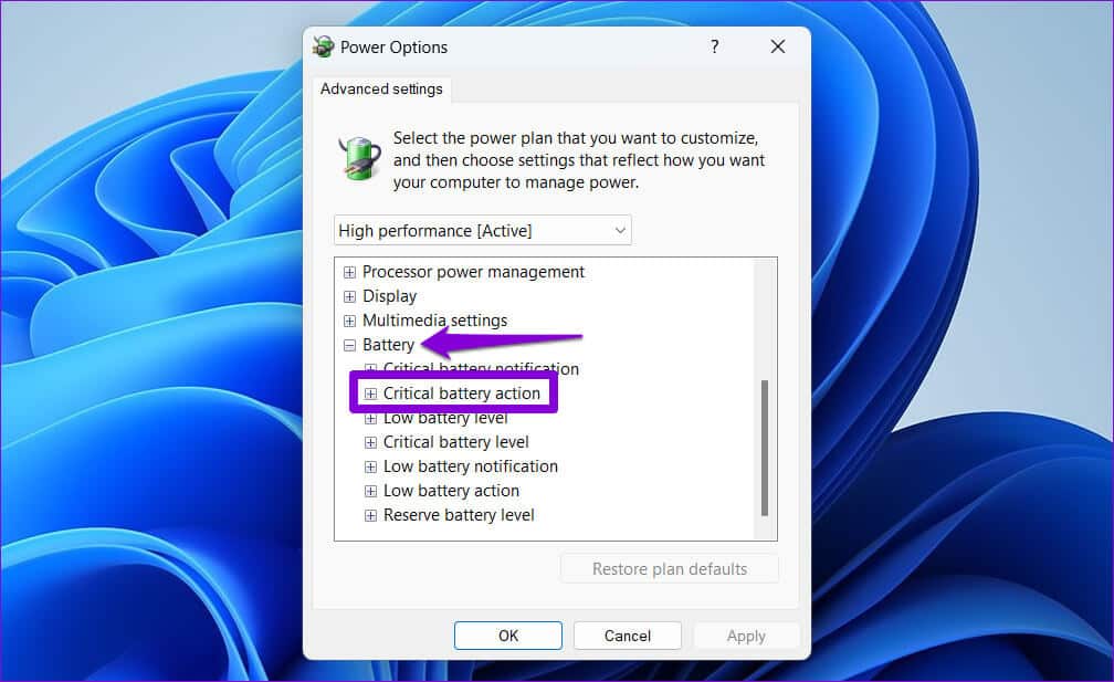 Critical-Battery-Action-on-Windows-11 أفضل 6 طرق لإصلاح ظهور نسبة البطارية بشكل خاطئ على الكمبيوتر المحمول Windows 11