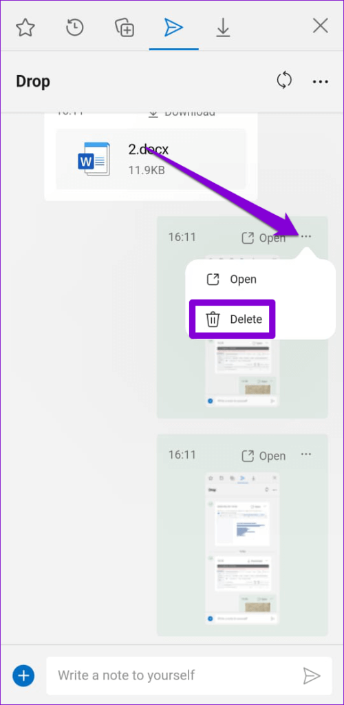 Delete-Edge-Drop-Files-1-500x1024-1 كيفية استخدام ميزة Drop على Microsoft Edge لمشاركة الملفات بين الأجهزة