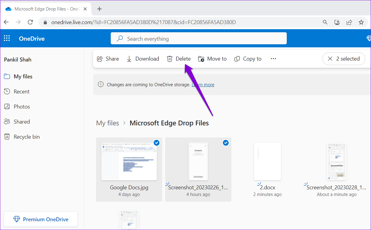 Delete-Edge-Drop-Files-From-OneDrive كيفية استخدام ميزة Drop على Microsoft Edge لمشاركة الملفات بين الأجهزة